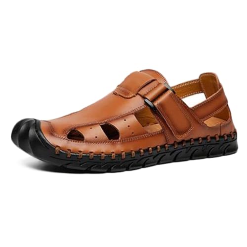 Herren Leder Sandalen Geschlossene Zehe Fischersandale Wasserdicht Sommer Schuhe Wandern Sandalen von HNVAVQ