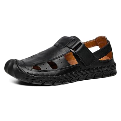 Herren Leder Sandalen Geschlossene Zehe Fischersandale Wasserdicht Sommer Schuhe Wandern Sandalen von HNVAVQ