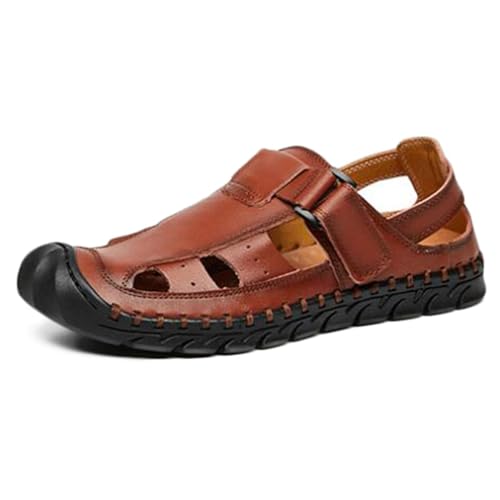 Herren Leder Sandalen Geschlossene Zehe Fischersandale Wasserdicht Sommer Schuhe Wandern Sandalen von HNVAVQ