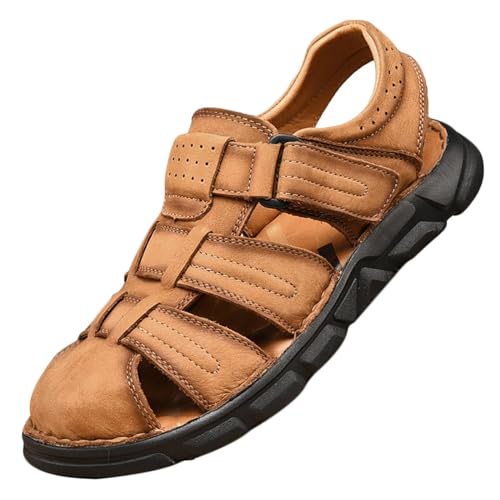 Herren Leder Sandalen Outdoor Geschlossene Zehen Strandschuhe Sommer Trekkingsandalen Männer Strand Sandalen von HNVAVQ