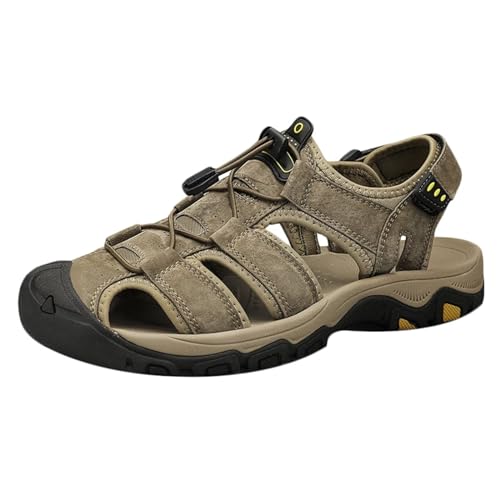 Herren Leder Sandalen Sport Outdoor Trekkingsandalen Atmungsaktive Wandersandalen Männer Sommer Klettverschluss Geschlossene Zehe Strand Sandalen von HNVAVQ