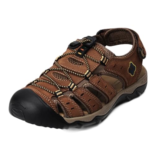 Herren Leder Sandalen Sport Wandern Sandalen Verstellbare Casual Athletische Fischer Strand Sandalen Geschlossene Zehe Sandalen Sommer 38-48 von HNVAVQ