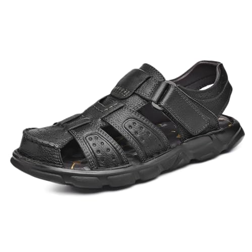 Herren Leder Sandalen Strand Trekkingsandalen Outdoorsandalen Sommer Wandersandale Männer Atmungsaktive Geschlossene Zehe Sandale,38-48 von HNVAVQ