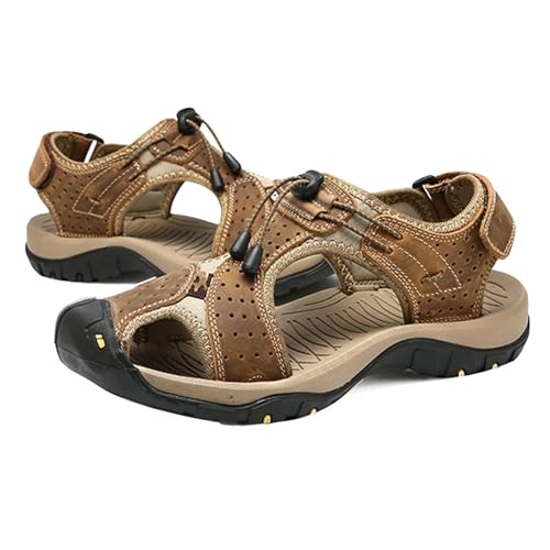 Herren Leder Wandersandalen Geschlossene Zehe Sportliche Sandalen Beiläufige Wasserschuhe Strand Fischersandalen von HNVAVQ