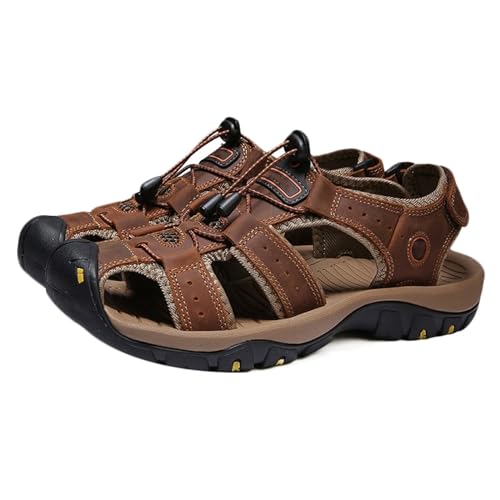 Herren Ledersandalen Geschlossene Zehe Sportliche Wandersandalen Wasserdicht Fischersandalen von HNVAVQ