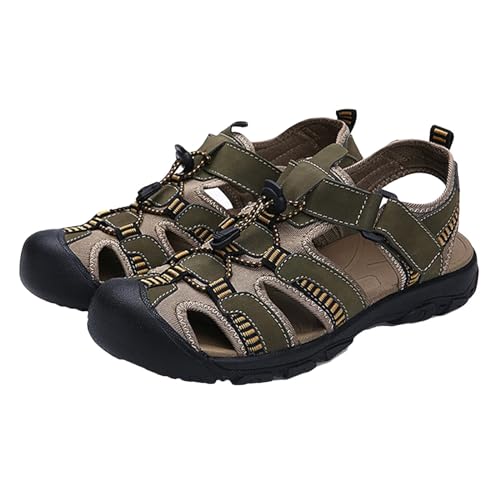 Herren Sandalen Geschlossene Zehe Leder Wandersandalen Wasserdicht Fischer Sandalen Sommer Strand Sandalen von HNVAVQ