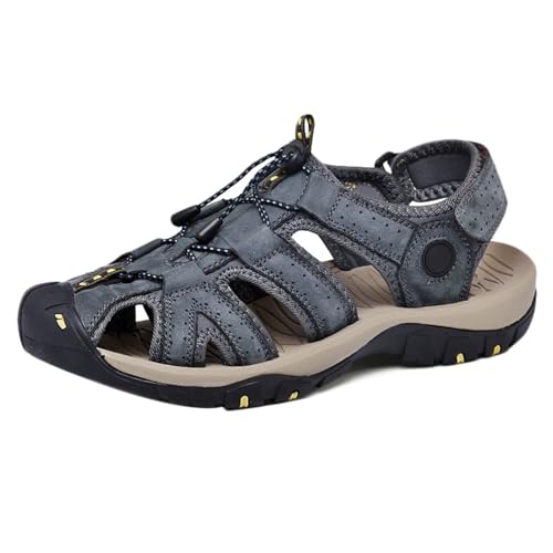 Herren Sport Outdoor Sandalen,Leder Wandersandalen Strand Sandalen Geschlossene Zehen von HNVAVQ