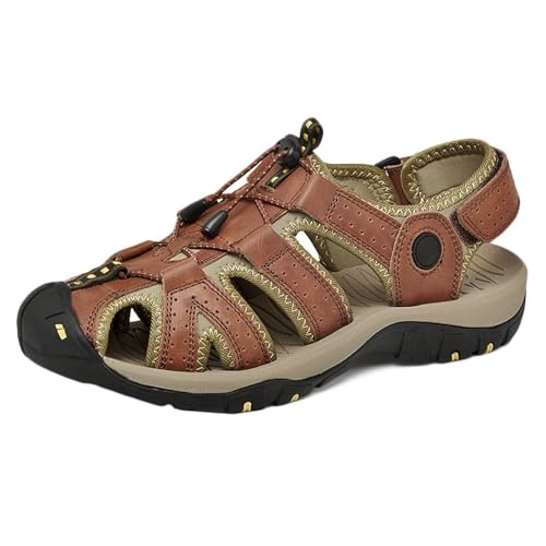 Herren Sport Outdoor Sandalen,Leder Wandersandalen Strand Sandalen Geschlossene Zehen von HNVAVQ