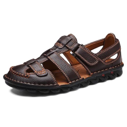 Herren Sport Outdoor Sandalen Geschlossene Zehe Wandersandalen Trekkingsandalen Männer Leder Schuhe Sommer Strand Atmungsaktive Sandale 38-48 von HNVAVQ