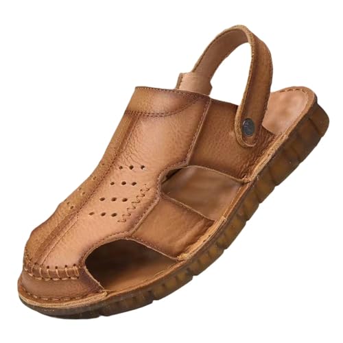 Herren Sport Sandalen Geschlossene Zehe Atmungsaktive Sandalen Sommer Fischer Strandschuhe Leder Wandersandalen von HNVAVQ