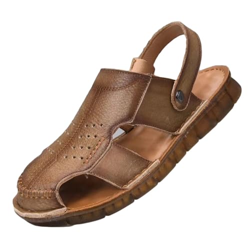 Herren Sport Sandalen Geschlossene Zehe Atmungsaktive Sandalen Sommer Fischer Strandschuhe Leder Wandersandalen von HNVAVQ