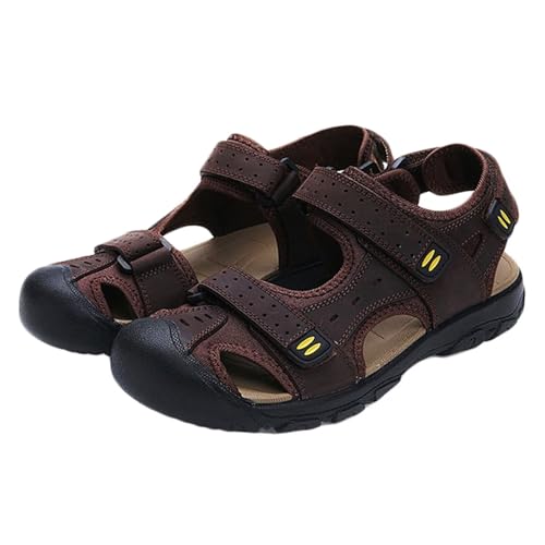 Herren Sport Sandalen Leder Outdoor Wandern Sandalen Wasserdicht Geschlossene Zehe Casual Walking Sandalen Sommer Strand Schuhe 38-50 von HNVAVQ