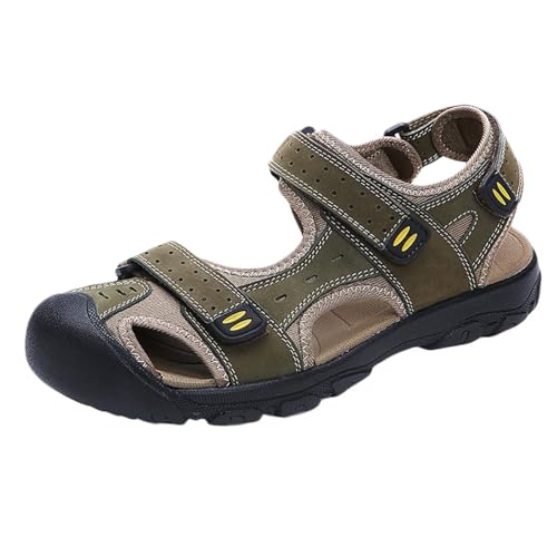 Herren Strand Sandalen Trekkingsandalen aus Leder Outdoorschuhe Sommer Wandersandale Männer Atmungsaktive Sandale Geschlossene Zehe Größe 38-50 von HNVAVQ