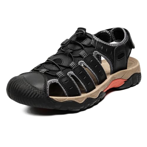 Herren Trekkingsandalen Sport-Outdoor Sandalen Geschlossene Wandersandalen Sommer Strand Sandale Atmungsaktive Leder Schuhe 38-48 von HNVAVQ