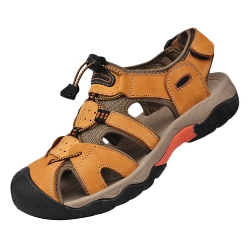 Herren Trekkingsandalen Sport-Outdoor Sandalen Geschlossene Wandersandalen Sommer Strand Sandale Atmungsaktive Leder Schuhe 38-48 von HNVAVQ