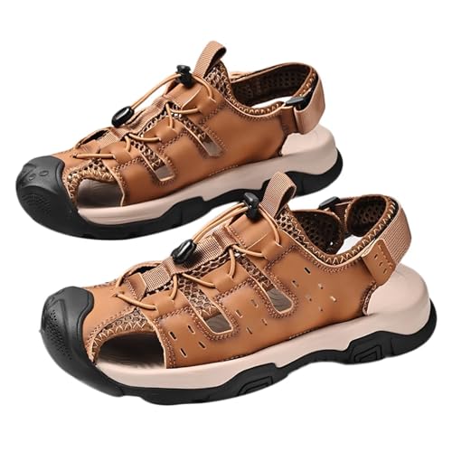 Herren Wandern Sandalen Outdoor Trekkingsandalen Geschlossene Zehe Sommer Sport Klettverschluss Strand Sandale aus Leder von HNVAVQ