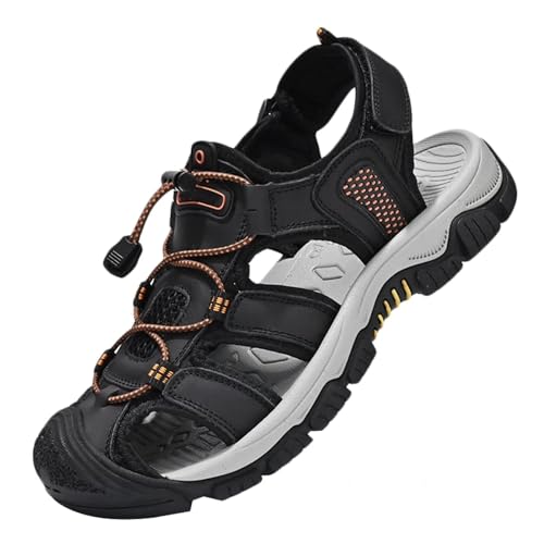 Herren Wandern Sandalen Outdoor Trekkingsandalen Geschlossene Zehe Sommer Sport Wandersandalen Klettverschluss Strand Sandale aus Leder von HNVAVQ