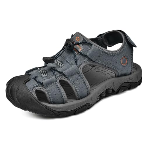 Herren Wandern Sandalen Outdoor Trekkingsandalen aus Leder Geschlossene Zehe Sandalen Männer Sommer Sport Wanderschuhe Klettverschluss von HNVAVQ