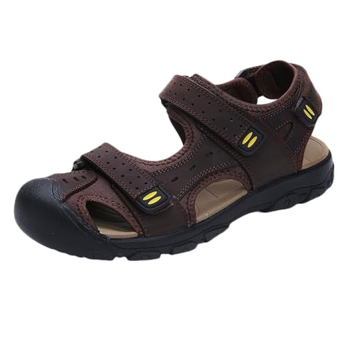 Herren Wandern Sandalen Sport Outdoor Leder Trekkingsandalen Wanderschuhe Geschlossene Zehe Outdoorschuhe Sommer Männer Strand Sandale,38-50 von HNVAVQ