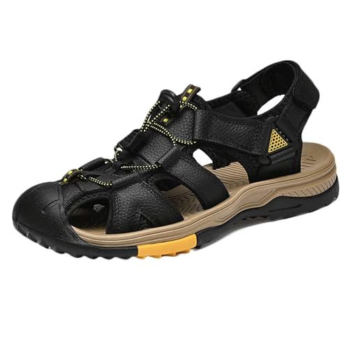 Herren Wandern Sandalen aus Leder Sport Outdoor Leder Trekkingsandalen Wanderschuhe Geschlossene Zehe Sommer Männer Strand Fischer Sandale von HNVAVQ