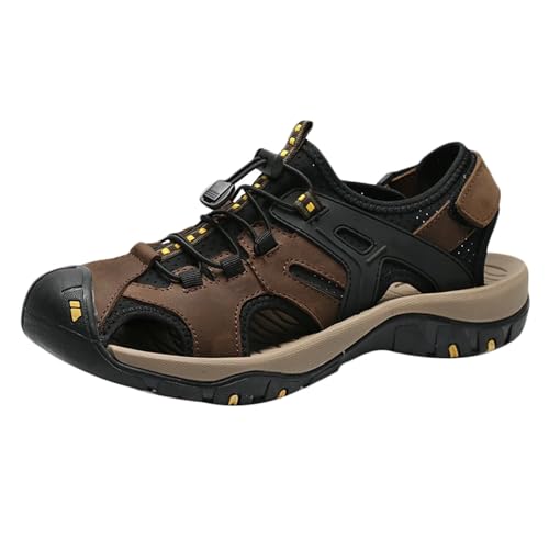 Herren Wandersandalen Geschlossene Zehe Athletische Sport Sandalen Leder Sandalen Casual Wasser Schuhe Sommer Strand Sandalen von HNVAVQ