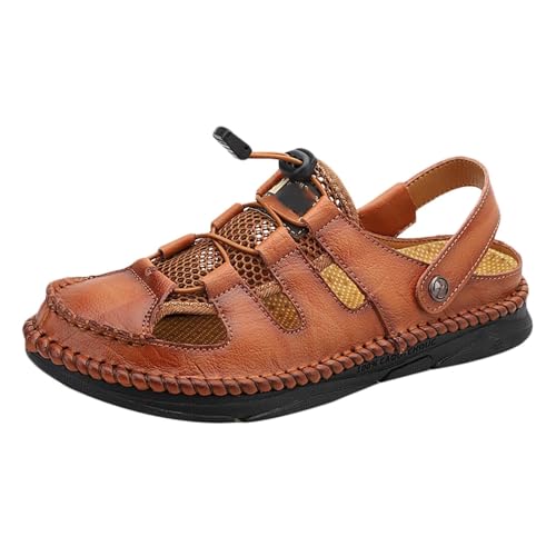 Herren Wandersandalen Outdoor Sommer Strand Fischer Sandalen Leder Geschlossene Zehe Sandalen Casual Atmungsaktiv Wanderschuhe von HNVAVQ