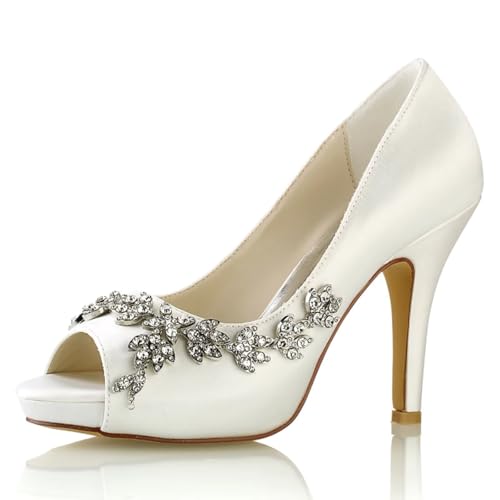 Hochzeitsschuhe für Braut High Heels Plateau Brautschuhe mit StrassSatin Pumps für Damen Abendschuhe Party 3.95" Stilettos Hochzeitsschuhe für Braut High Heels Plateau Brautschuhe mit StrassSatin Pumps für Damen Abendschuhe Party 3.95" Stilettos von HNVAVQ