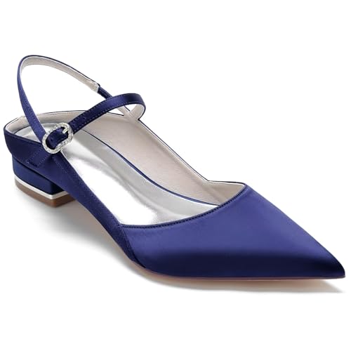 Klassische Flache Brautsandalen mit spitzer Zehenpartie, glitzernde Strasssteine, Knöchelriemen, niedriger Absatz, Satin-Pumps, Brautschuhe Klassische Flache Brautsandalen mit spitzer Zehenpartie, glitzernde Strasssteine, Knöchelriemen, niedriger Absatz, Satin-Pumps, Brautschuhe von HNVAVQ