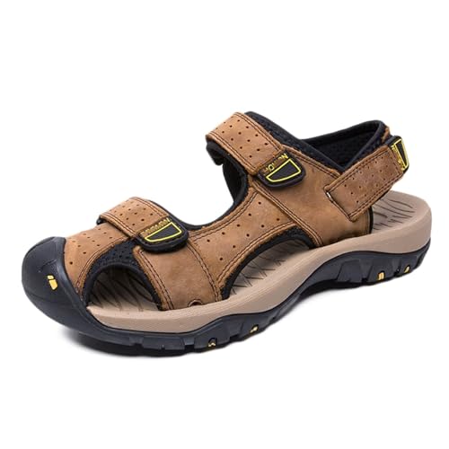 Leder Sandalen Herren Outdoor Sport Wandersandalen mit Klettverschluss Sommer Trekkingsandalen Strand Ledersandalen Männer von HNVAVQ