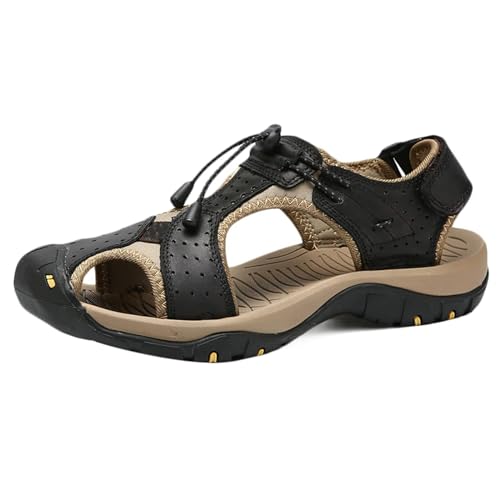 Leder Sandalen Herren Strand Sandale Wandersandale Trekkingsandalen Geschlossene Zehe Outdoorschuhe Sommer Fischer Sandale Atmungsaktive von HNVAVQ