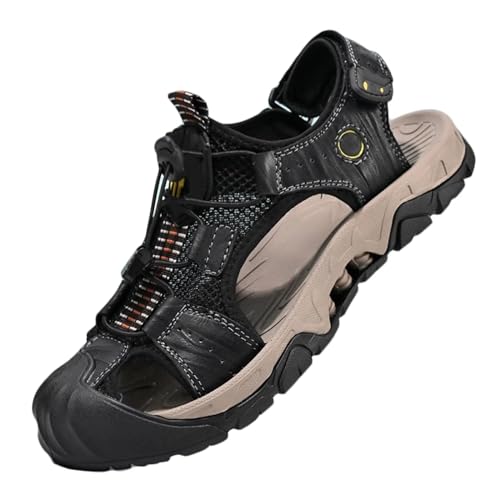 Leder Sandalen Herren Trekkingsandalen Wandersandalen Outdoorschuhe Sommer Freizeitschuhe Strand Sandalen Wanderschuhe Geschlossene Zehe Outdoor Sport Sandale von HNVAVQ