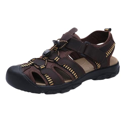 Sandalen Geschlossene Zehe Herren Leder Wandersandale Trekkingsandalen Outdoorschuhe Sommer Strand Freizeitschuhe Männer Sport Outdoor Atmungsaktive Fischer Sandale Größe 38-48 von HNVAVQ