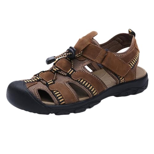 Sandalen Geschlossene Zehe Herren Leder Wandersandale Trekkingsandalen Outdoorschuhe Sommer Strand Freizeitschuhe Männer Sport Outdoor Atmungsaktive Fischer Sandale Größe 38-48 von HNVAVQ