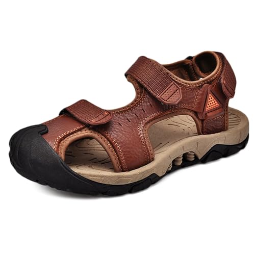 Sandalen Herren Leder Strand Wandersandale Trekkingsandalen Outdoorschuhe Sommer Freizeitschuhe Wanderschuhe Männer Wasser Fischer Atmungsaktive Sandale von HNVAVQ