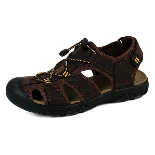 Trekkingsandalen Herren Geschlossene Zehe Herren Wandern Sandalen Outdoor Wanderschuhe für Sommer Leder Strand Sandalen von HNVAVQ