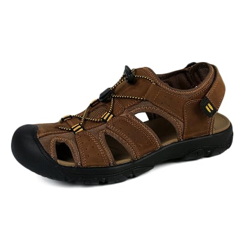 Trekkingsandalen Herren Geschlossene Zehe Herren Wandern Sandalen Outdoor Wanderschuhe für Sommer Leder Strand Sandalen von HNVAVQ