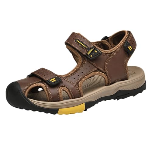 Trekkingsandalen Herren Geschlossene Zehe Sommer Sport Wandersandalen aus Leder von HNVAVQ