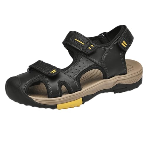 Trekkingsandalen Herren Geschlossene Zehe Sommer Sport Wandersandalen aus Leder von HNVAVQ