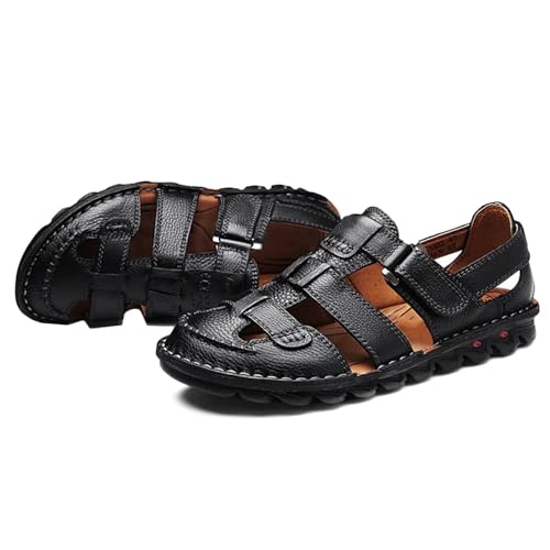 Trekkingsandalen Herren Geschlossene Zehe Strand Sandalen aus Leder Wandern Sandalen Sommer Fischer Sandalen Männer von HNVAVQ