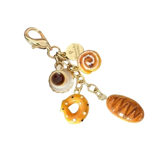 Münzhalter in Kaffeetassen- und Brotform, modischer Schlüsselanhänger, tragbarer Taschenanhänger, handgefertigt, Ornament für Schlüssel Münzhalter in Kaffeetassen- und Brotform, modischer Schlüsselanhänger, tragbarer Taschenanhänger, handgefertigt, Ornament für Schlüssel von HNsdsvcd