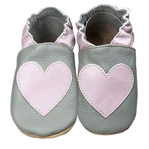 HOBEA-Germany Baby Lauflernschuhe Tiermotiv mit Anti-Rutsch-Sohle, Kinder Hausschuhe Mädchen & Jungen, Lederschuhe Baby (Herz rosa, Numeric_18) von HOBEA-Germany