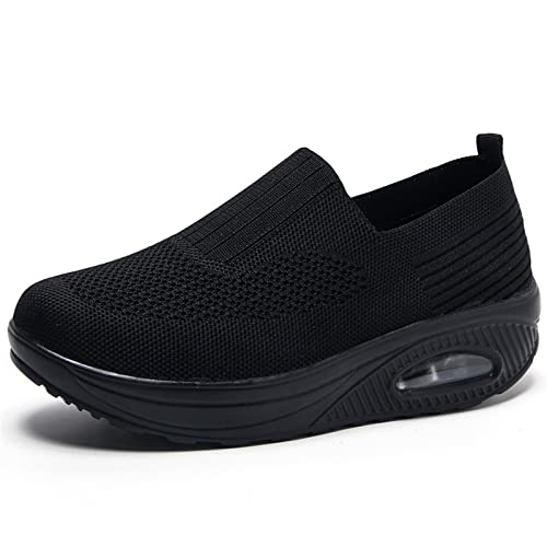 HOBTEC Damen-Slip-On-Schuhe, Luftpolster-Memory-Foam-Komfort-Damen-Turnschuhe (Color : Black, Size : 36 EU) von HOBTEC