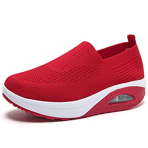 HOBTEC Damen-Slip-On-Schuhe, Luftpolster-Memory-Foam-Komfort-Damen-Turnschuhe (Color : Red, Size : 39 EU) von HOBTEC