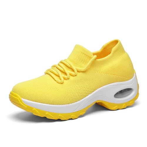 HOBTEC Damen-Sneaker mit Fußgewölbeunterstützung aus Memory-Schaum (Color : Yellow, Size : 42 EU) von HOBTEC