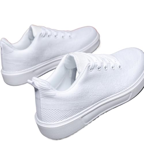 HOBTEC Damen-Sneakers mit Schnürung, modische Sneakers, Bequeme Skateschuhe(Color:White,Size:35 EU) von HOBTEC