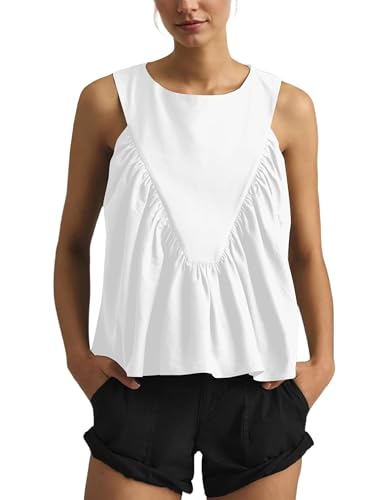 HOCANDY Damen-Babydoll-Tanktop mit Schößchen, Rundhalsausschnitt, lockere Passform, Sommer-Tank-Top, schwingend, ärmellos, gerafft, Rüschenoberteil, Weiss/opulenter Garten, Klein HOCANDY Damen-Babydoll-Tanktop mit Schößchen, Rundhalsausschnitt, lockere Passform, Sommer-Tank-Top, schwingend, ärmellos, gerafft, Rüschenoberteil, Weiss/opulenter Garten, Klein von HOCANDY