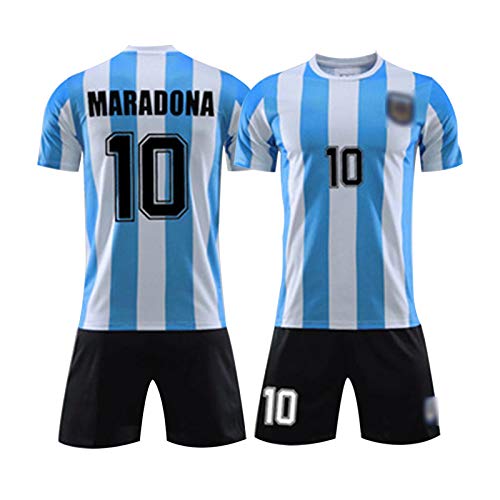 #10 Dǐěgǒ Ǎrmǎndǒ Mǎrǎdǒnǎ Herren Fußballtrikot, 1986 Argentina World Cup Legend Trikot, Fußballuniform Für Erwachsene Und Kinder, Sommer-Retro-Kurzarmhemd + Short Blue-L von HOKIIS