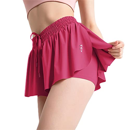 Hokuto Kiki Kona Shorts, 2in1 Flowy Fitness Shorts, Yoga, Biker, Laufen, Fitnessstudio, Butterfly Shorts für Frauen (M, C11-Weinrot) von HOKUTO