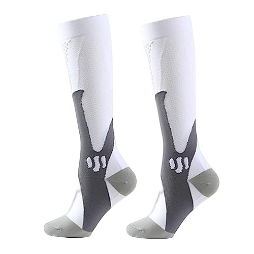 Minasa Kompressionsstrümpfe Damen Herren Lange Stützstrümpfe Abgestufte Laufsocken (as3, alpha, l, x_l, regular, regular, 2 Stück weiß) von HOKUTO