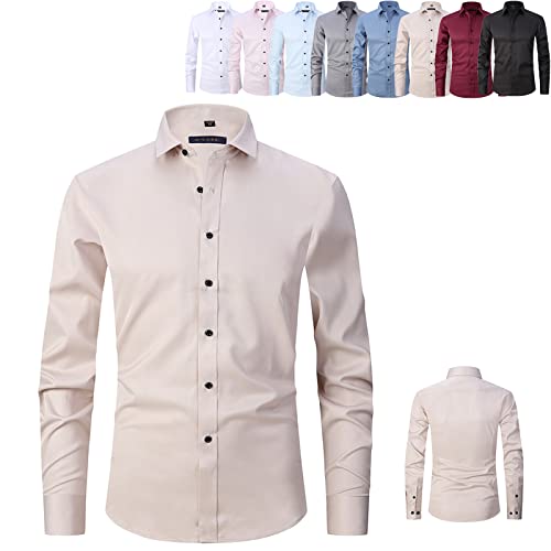 Stretch-Anti-Falten-Hemd Herren, Langarm-Baumwollhemden für Herren, Slim Fit Social Business (L, K) von HOKUTO